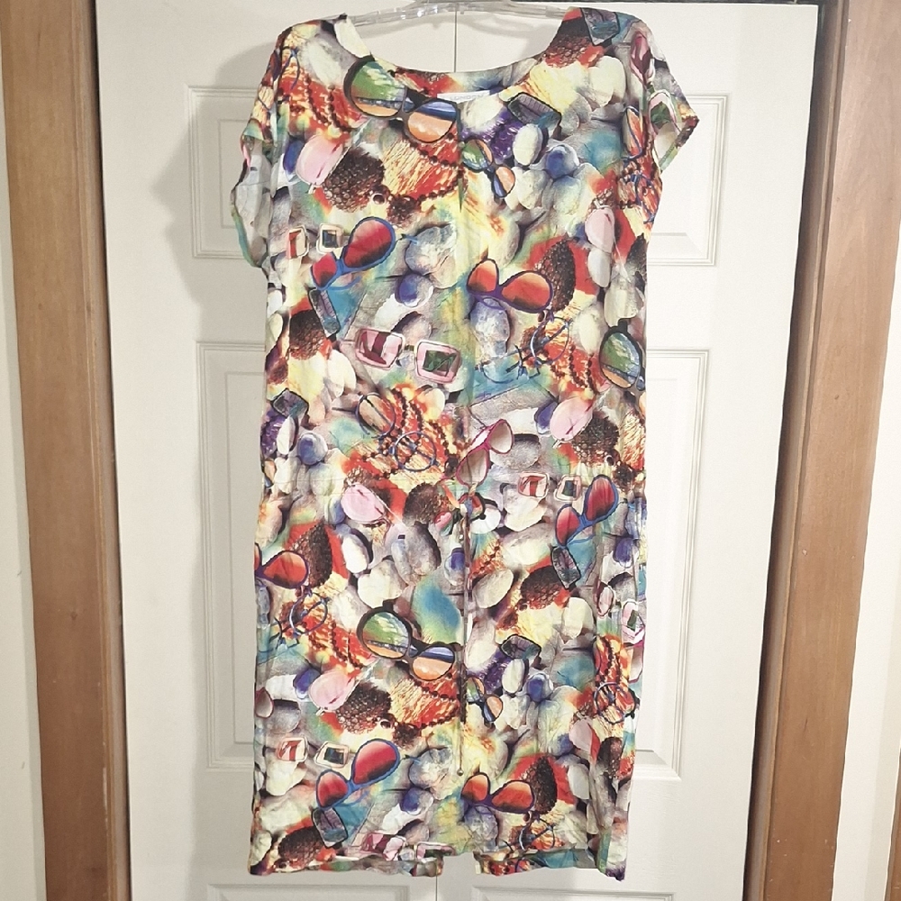 Vintage J. London Multicolor Cotton Blend Sunglass Print Midi Dress-EU50 / US18